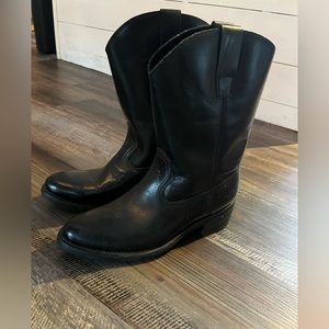 Texas Steer Vintage Black Cowboy Work Boots Men's Size 9